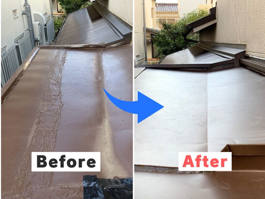 庇屋根のカバー工法ビフォーアフター